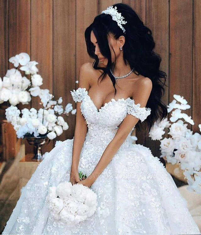 Beaded Lace Embroidery V-neck Satin Ball Gowns Wedding Dresses – alinanova
