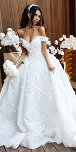 Ball Gown Cap Sleeve V-Neck Luxury Wedding Dress Appliques Beaded Birdal Gown CA049|CathyProm
