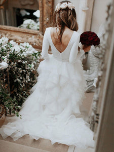 Ball Gown Simple Wedding Dress Sexy Open Back Long Sleeve Modest Wedding Dress Bridal Gown CA050|CathyProm