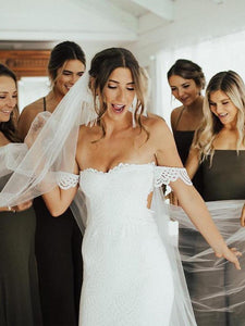 Cap Sleeve Sweetheart Lace Wedding Dress with Slit Bohemian Wedding Dress Mermaid CA061|CathyProm