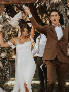 Cap Sleeve Sweetheart Lace Wedding Dress with Slit Bohemian Wedding Dress Mermaid CA061|CathyProm
