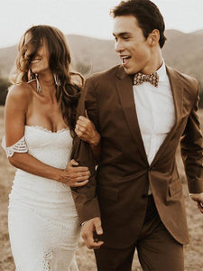 Cap Sleeve Sweetheart Lace Wedding Dress with Slit Bohemian Wedding Dress Mermaid CA061|CathyProm