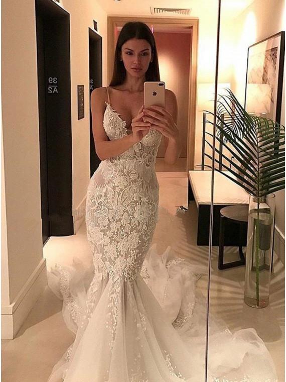 Sexy V-neck Trumpet Mermaid Wedding Dress Open Back Lace Wedding Dress cathyprom Sexy V-neck Trumpet Mermaid Wedding Dress Open Back Lace Wedding Dress cathyprom