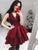 Sexy Deep V-Neck Burgundy Short Homecoming Dress Appliqued Prom Party Dress CA2104|CathyProm