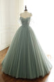 Ball Gown Spaghetti Straps Green Long Prom Dress Modest Tulle Formal Evening Dress CAP51234