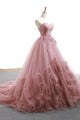 Ball Gown Sweetheart Appliques Blush Prom Dress Tulle Long Prom Evening Dress CAP51236|CathyProm