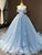 Ball Gown Cap Sleeve Appliques Blue Prom Dress Lace Up Long Prom Evening Dress CAP51237|CathyProm