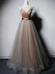 Sexy V neck Spaghetti Straps Long Prom Dress Aline Prom Evening Dress CAP51238|CathyProm