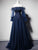 Off the Shoulder Long Sleeve Navy Prom Dress A Line Long Prom Evening Dress CAP51239