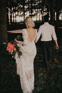 Exquisite Lace Wedding Dress Long Sleeve Open Back Rustic Wedding Dress Bridal Gown CP027|CathyProm