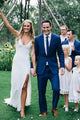 Sexy Spaghetti Straps Sheath Wedding Dress with Slit Romantic Lace Beach Wedding Dress CP028|CathyProm
