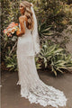 Sexy Spaghetti Straps Sheath Wedding Dress with Slit Romantic Lace Beach Wedding Dress CP028|CathyProm