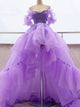 Purple Tulle High Low Prom Dress Sexy Off the Shoulder Sweetheart Prom Evening Dress CTB1514|CathyProm