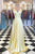 Sexy V neck A Line Yellow Long Prom Dresses Backless Simple Prom Evening Dress CTB1517|CathyProm