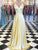 Sexy V neck A Line Yellow Long Prom Dresses Backless Simple Prom Evening Dress CTB1517|CathyProm