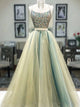 Two Piece Halter Beaded Prom Dress A Line Unique Tulle Prom Evening Dress CTB1612|CathyProm