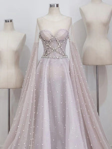 Chic Long Sleeve Prom Dress Long Luxury Beaded A Line Prom Evening Dress CTB1613|CathyProm
