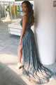 Charming A Line One Shoulder Split Beaded Long Chiffon Prom Dress Long Evening Dress OHC507 | Cathyprom