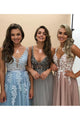 Charming A Line Spring V Neck Sleeveless Long Tulle Prom Dress Long Evening Dress OHC473 | Cathyprom