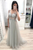 Charming A Line V Neck Beaded Long Tulle Prom Dresses Long Grey Prom Dress OHC503 | Cathyprom