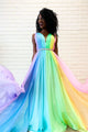 Charming A Line V Neck Floor Length Sleeveless Long Chiffon Prom Dresses OHC513 | Cathyprom