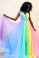 Charming A Line V Neck Floor Length Sleeveless Long Chiffon Prom Dresses OHC513 | Cathyprom