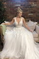 Charming A Line V-Neck Lace Long Wedding Dresses Wedding Dress Custom Made Wedding Gown OHD177 | Cathyprom