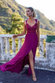 Charming A Line V Neck Sleeveless Long Prom Dress Split Applique Evening Dresses OHC461 | Cathyprom