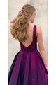Charming V Neck Satin A-line Backless Long Prom Dresses Evening Dresses OHC500 | Cathyprom