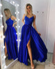 Cheap A Line Floor Length Applique Slit Royal Blue Prom Dress Evening Dress OHC457 | Cathyprom