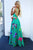 Cheap A Line V Neck Floor Length Sleeveless Green Satin Floral Long Prom Dress OHC465 | Cathyprom
