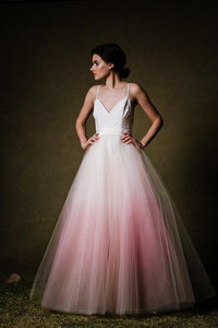 Chic Ombre A Line Prom Dress Long Sleeveless Tulle Cheap Prom Dress OHC453 | Cathyprom