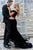 Chic Off the Shoulder Short Sleeves V Neck Long Black Prom Dresses With Split CA454