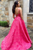 Custom A Line V Neck Sweep Train Long Satin Prom Dresses Evening Dresses OHC502 | Cathyprom