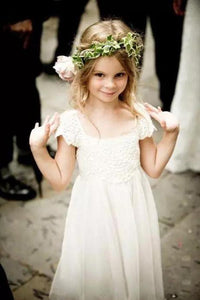 Cute Cap Sleeve Lace Chiffon Ivory Flower Girl Dresses Wedding Party Dresses OHR017 | Cathyprom