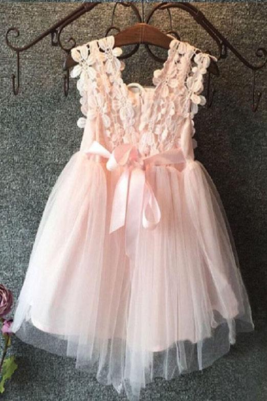 Cute Tulle Bow Lace Beads Cap Sleeve Flower Girl Dresses OHR013 – cathyprom