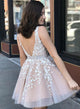 A Line Lace Appliques Sashes Beaded Homecoming Dresses Tulle Short Prom Party Gown DKL1120|CathyProm