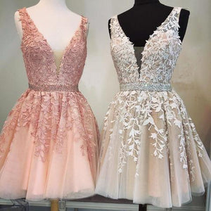 A Line Lace Appliques Sashes Beaded Homecoming Dresses Tulle Short Prom Party Gown DKL1120|CathyProm