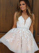 A Line Lace Appliques Sashes Beaded Homecoming Dresses Tulle Short Prom Party Gown DKL1120|CathyProm
