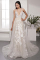 Gorgeous A Line V Neck Sweep Train Sleeveless White Long Wedding Dresses OHD111 | Cathyprom