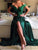 Sexy Dark Green Off-The-Shoulder Split Prom Dresses, Evening Dresses YZ211035