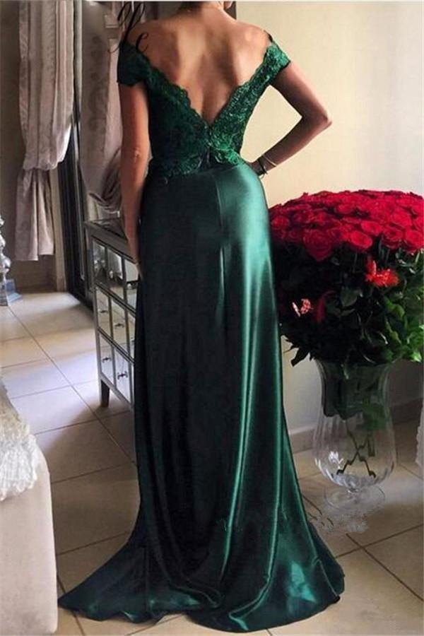 Sexy Dark Green Off-The-Shoulder Split Prom Dresses, Evening Dresses Y cathyprom Sexy Dark Green Off-The-Shoulder Split Prom Dresses, Evening Dresses Y cathyprom