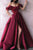 Elegant A Line Off Shoulder Burgundy Satin Long Slit Prom Dress Evening Dress OHC391 | Cathyprom