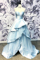 Elegant A Line Satin Strapless Sleeveless Layered Long Prom Dress Evening Dress OHC421 | Cathyprom