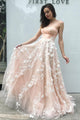 Elegant A Line Sweetheart Blush Pink Tulle Long Lace Appliques Evening Dress Prom Dress OHC472  | Cathyprom