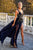 Elegant A Line V Neck Floor Length Black Split Long Prom Dress Evening Dress OHC462 | Cathyprom