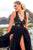 Elegant A Line V Neck Floor Length Black Split Long Prom Dress Evening Dress OHC462 | Cathyprom