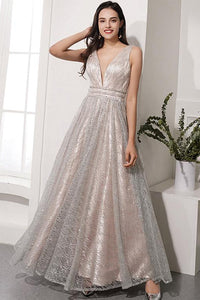 Elegant A Line V Neck Prom Dress Cheap Sequins Long Prom Dresses Evening Dress OHC467 | Cathyprom