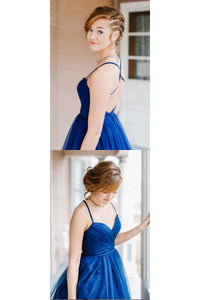 Elegant Blue Tulle A Line Sweetheart Open Back Long Prom Dress Evening Dress OHC409 | Cathyprom