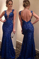 Elegant Mermaid Royal Blue Prom Dress Evening With Lace Appliques YZ211059
